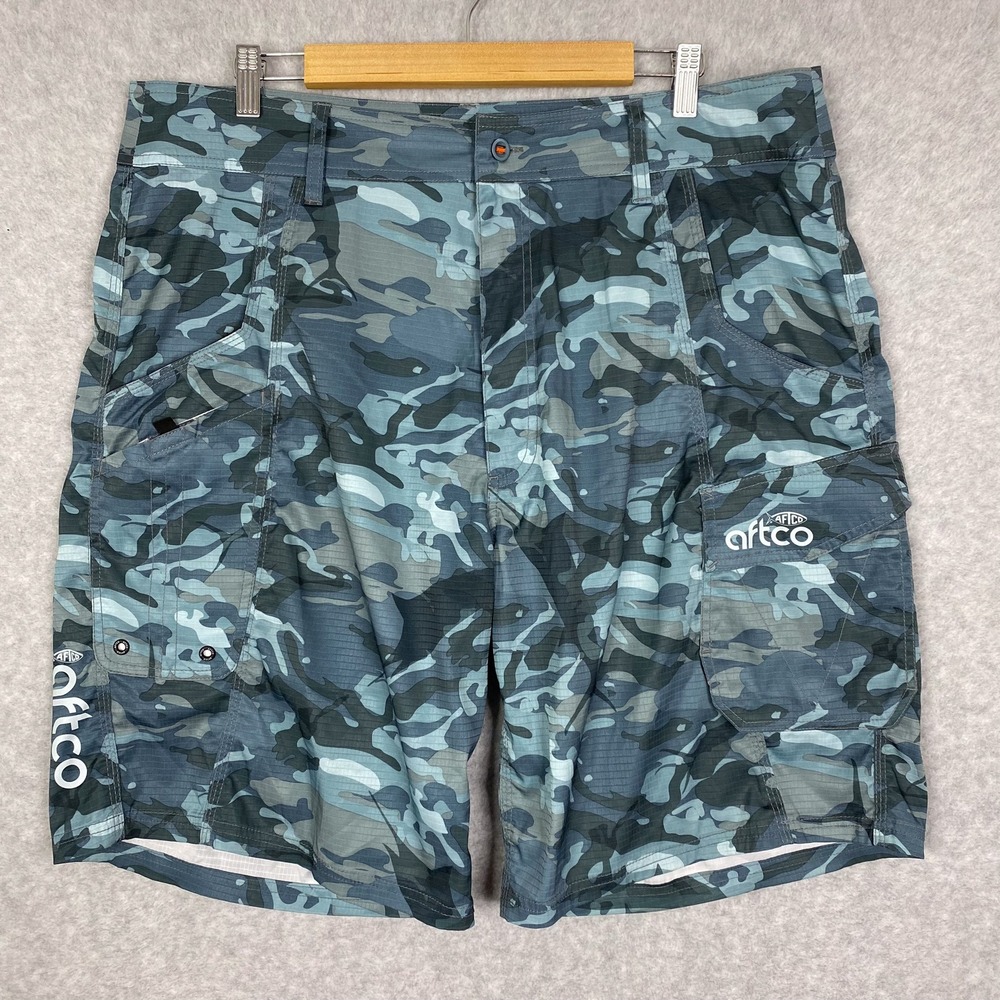 AFTCO Shorts Mens 38 Blue Camo Cargo Fishing